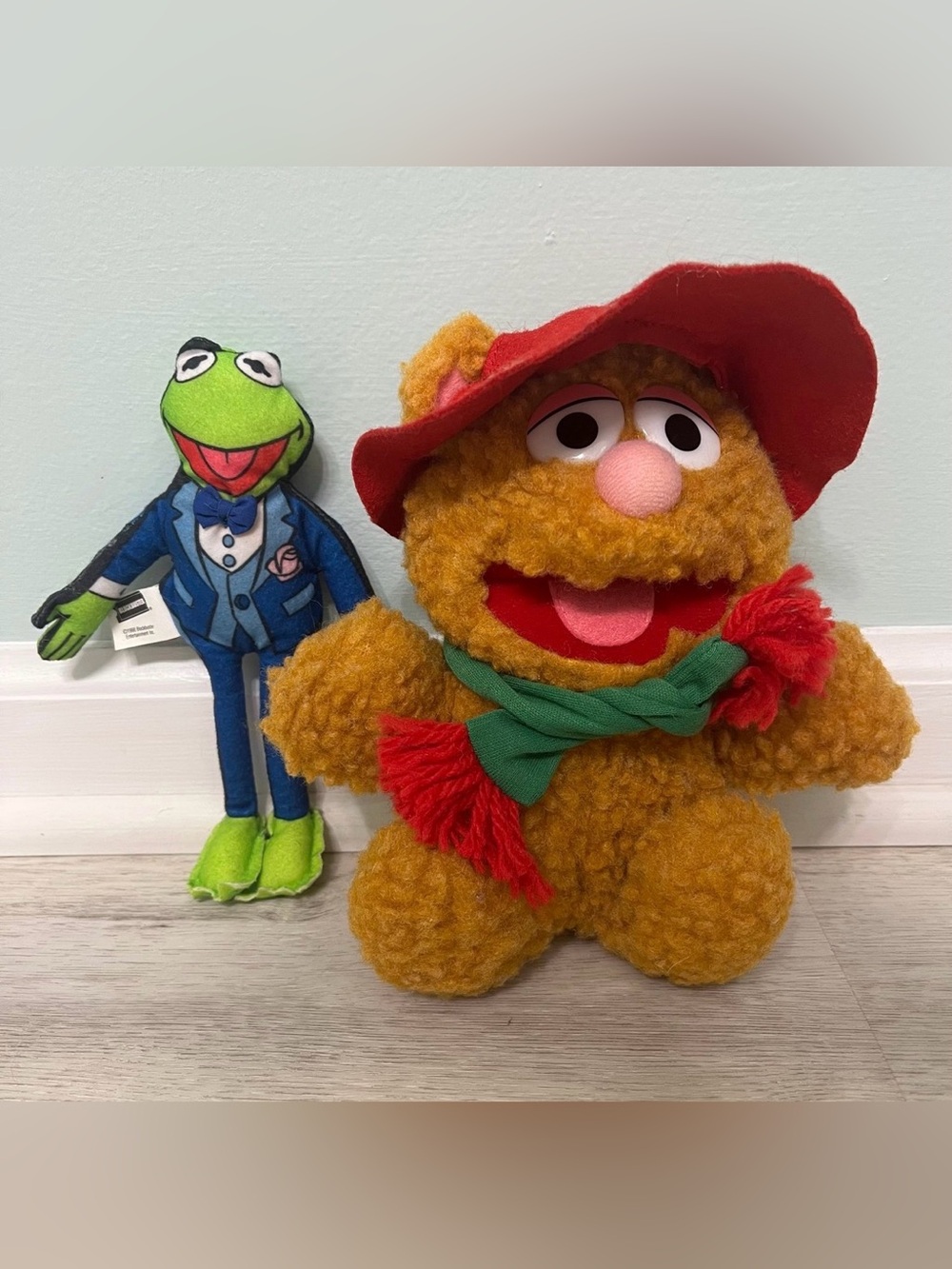 Vintage Kermit the Frog & Baby Fozzie Bear Muppet Plush Bundle